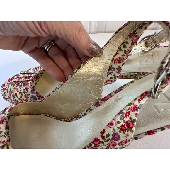 Etienne Aigner Heels Women's Pink Floral Size 7.5 US Peep Toe Sling Back - Picture 7 of 8